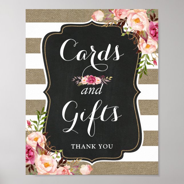 Poster Cartes et cadeaux Rustique Burlap Floral Mariage S (Devant)