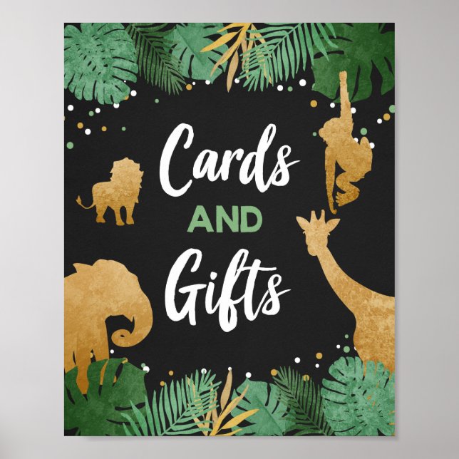 Poster Cartes et cadeaux Safari Animaux Gold Anniversaire (Devant)