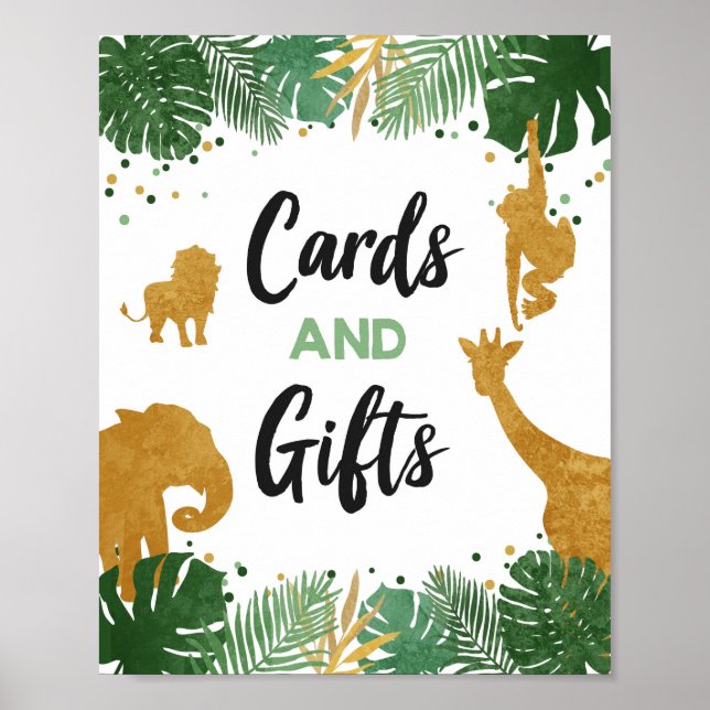 Poster Cartes et cadeaux Safari Animaux Gold Anniversaire (Devant)