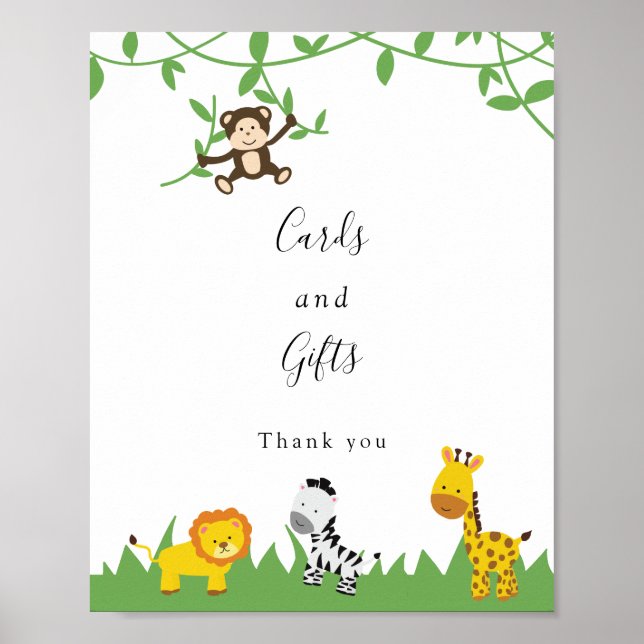 Poster Cartes et cadeaux Safari Baby shower Jungle Animau (Devant)