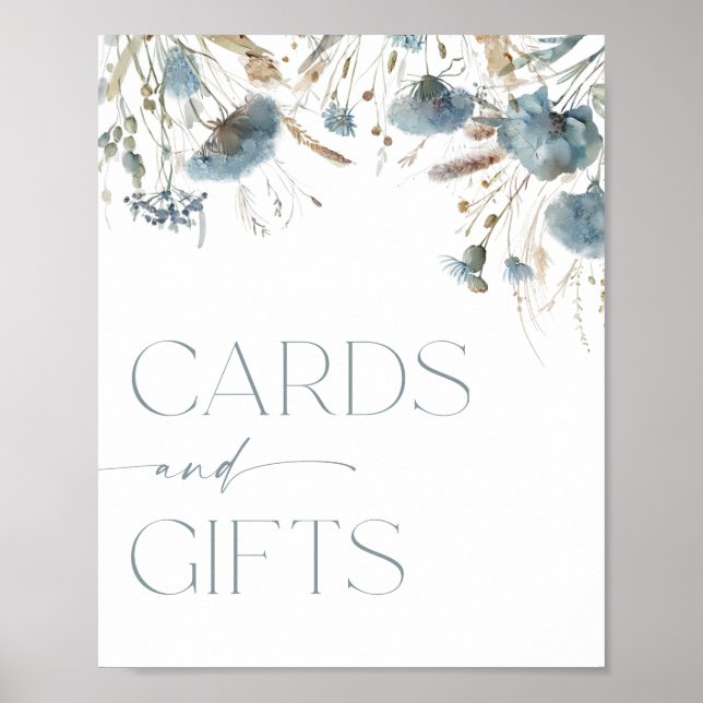 Poster Cartes et cadeaux signe boho bleu poussiéreux fleu (Devant)