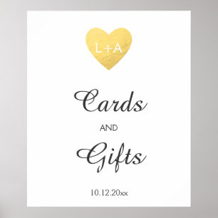 Poster Cartes et cadeaux signe Mariage, faux coeur d'or