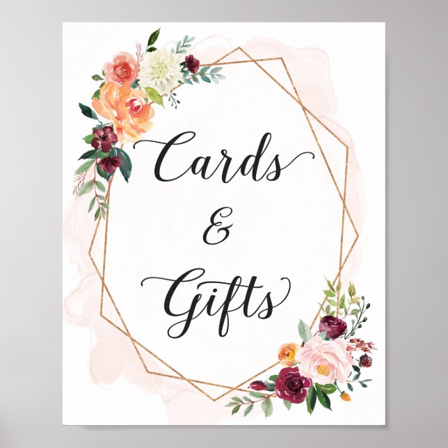 Poster Cartes et cadeaux | Signe Mariage floral romantiqu (Devant)