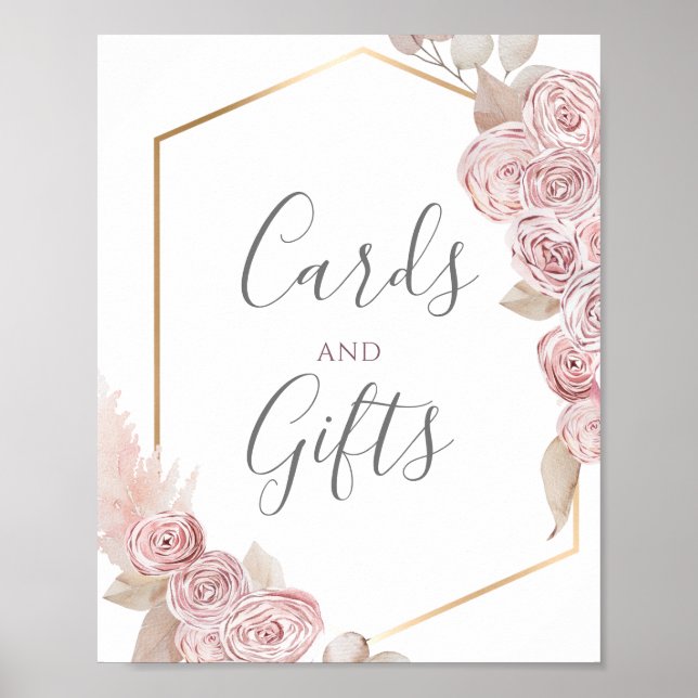 Poster Cartes et cadeaux Vanille Bohème Rose Floral (Devant)