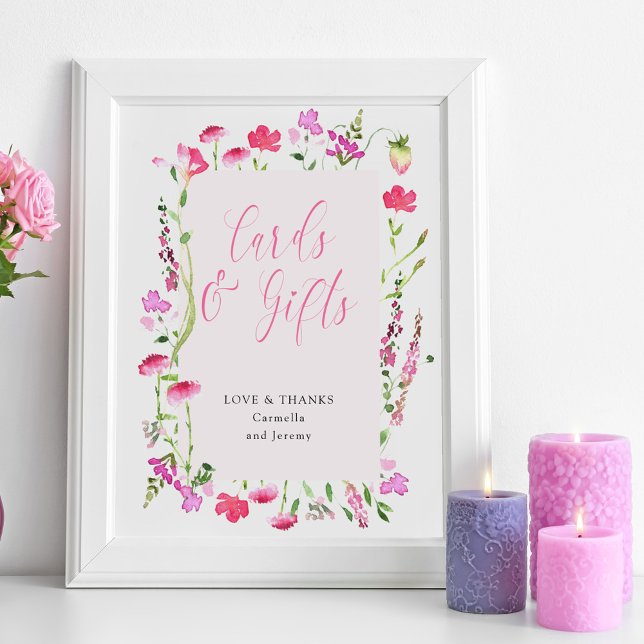 Poster Cartes et cadeaux Wedding shower Fleur sauvage ros (Cards & Gifts table sign sign from my Pink Wildflower Collection. )