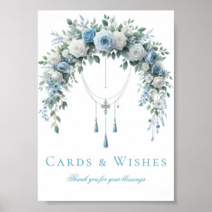 Poster Cartes et vœux de baptême Rose Bleue & Croix d'Arg