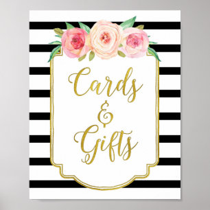 Poster Cartes Fleuries Aquarelle Rose Or Noir Cadeaux Pan