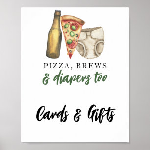 Poster Cartes Pizza, Bières et Couches et cadeaux pour ba