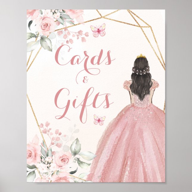 Poster Cartes Quinceañera Géométriques Roses Rouges (Devant)