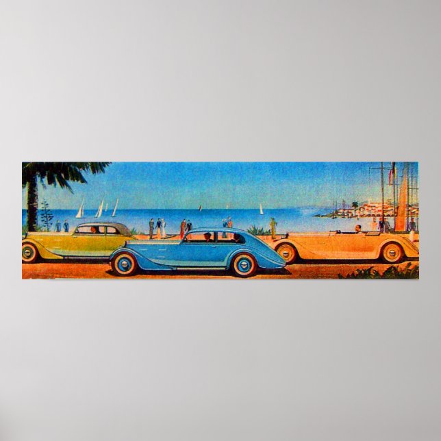 Poster CARTES RETRO, bleu jaune orange (Devant)