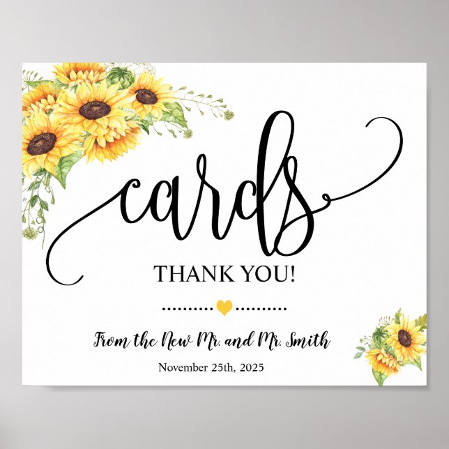 Poster Cartes signe douche réception de mariage tournesol (Devant)