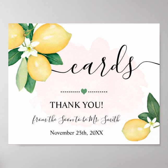 Poster Cartes Signes Lemons Rose Mariage Mariage Réceptio (Devant)