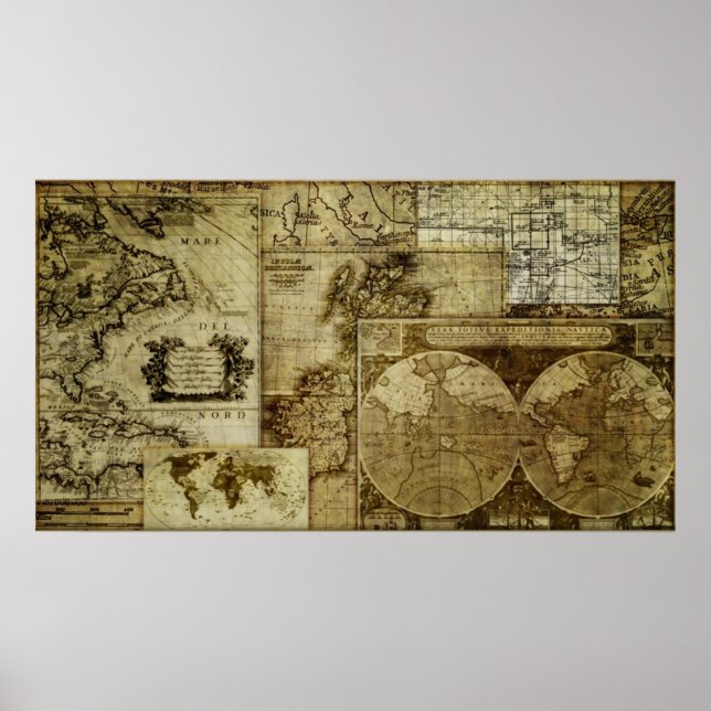 Poster Cartes vintage vieux monde (Devant)