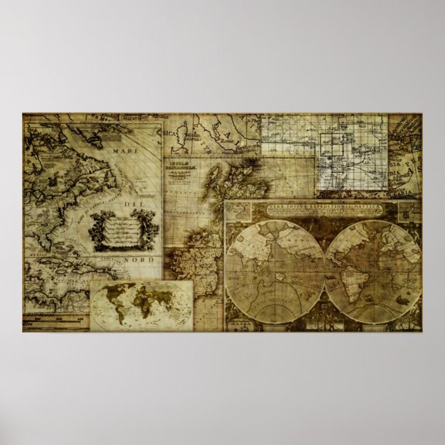Poster Cartes vintage vieux monde (Devant)