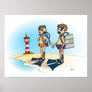 Poster Carton ; aller en vacances en plongée.