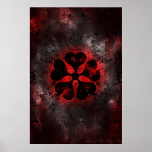 Poster Carton cinq feuille noire grimoire shamrock clov