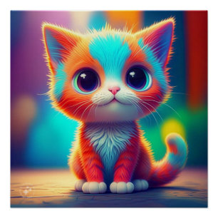 Poster Carton de Kitten couleur arc-en-ciel