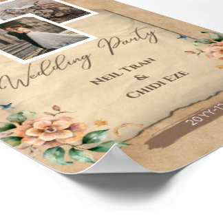 Poster Carton d'invitation de mariage floral beige