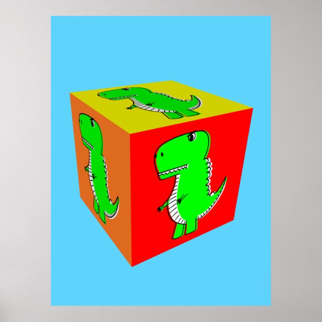 Poster Carton mignon Dino Cube Art (Devant)