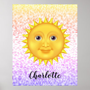 Poster Carton mignon Soleil souriant avec Bumblebee doux