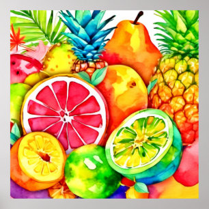 Poster Cartoon à fruits tropicaux