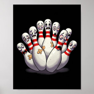 Poster Cartoon Bowling Peur Bowling Pins Drôle Sport Bo