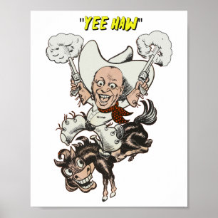 Poster Cartoon cowboy tir pistolets équitation art