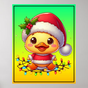 Poster Cartoon de canard de Noël Père Noël-68362