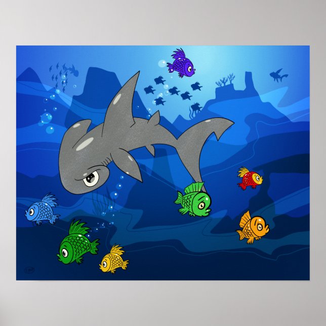 Poster Cartoon Hammerhead Shark (Devant)