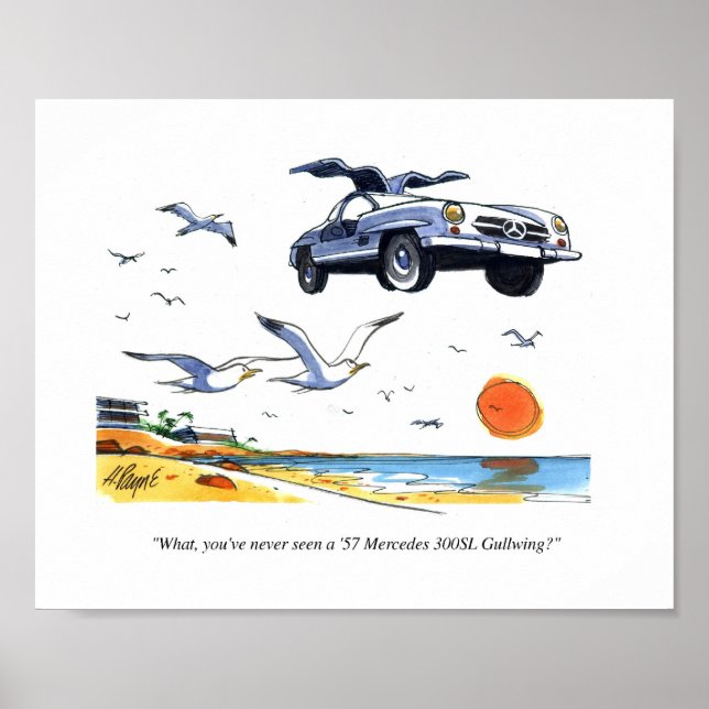 Poster CARtoon imprimé Gullwing Mercedes (Devant)