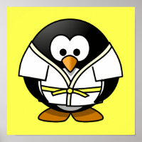Cartoon Judo Penguin Arrière - plan jaune