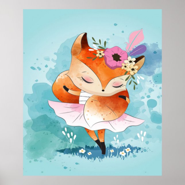 Poster Cartoon Little Fox | Jovely Fox Floral (Devant)