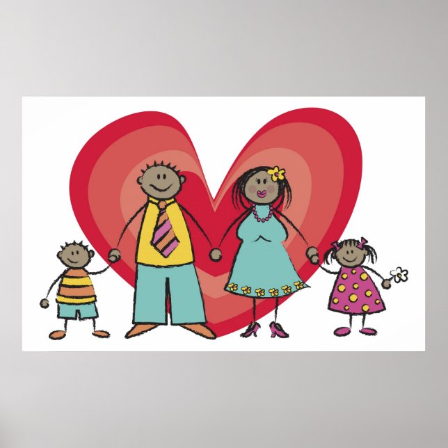 Poster Cartoon mignon amusant Happy Family Love Heart Val (Devant)