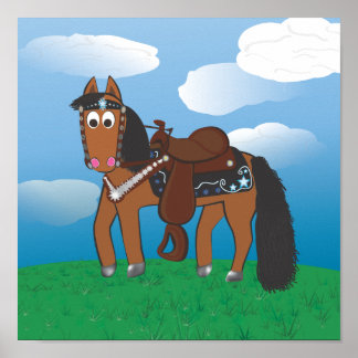 Poster Cartoon mignon Cheval de l'Ouest