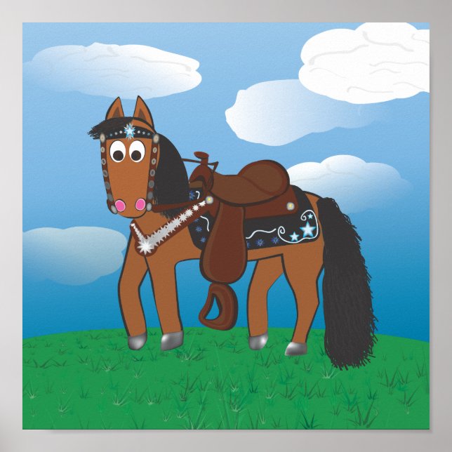 Poster Cartoon mignon Cheval de l'Ouest (Devant)