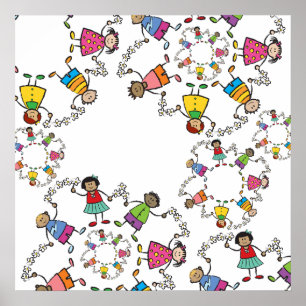 Poster Cartoon mignonne de heureux amis enfants dans le m