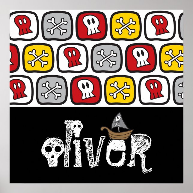 Poster Cartoon Pirate Ship Skuls Bones Amusants Garçons c (Devant)