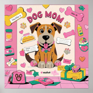 Poster Cartoon Puppy chien maman dans la chambre rose