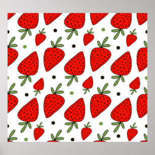Poster Cartoon Red Strawberries Motif sans couture
