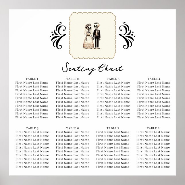 Poster Cartoon Skeleton Bride + Groom Siège Whimsical (Devant)