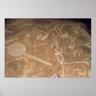 Poster Carved petroglyph depicting figures