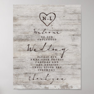 Poster Carved Sweethearts Unplugged Wedding Table Sign