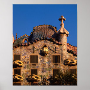 Poster Casa Batilo, architecture Gaudi, Barcelone,