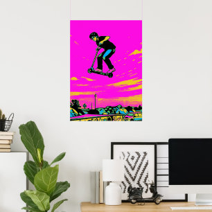 Poster Cascade à haute volée - Cavalier de scooter
