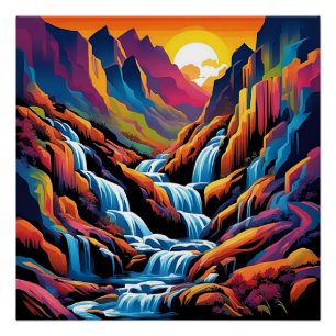 Poster Cascade au lever du soleil 1
