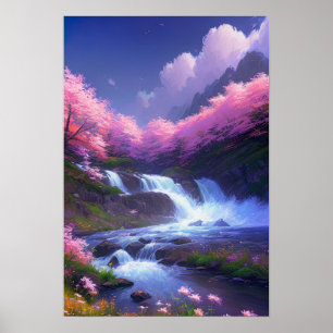 Poster Cascade cerise en fleurs