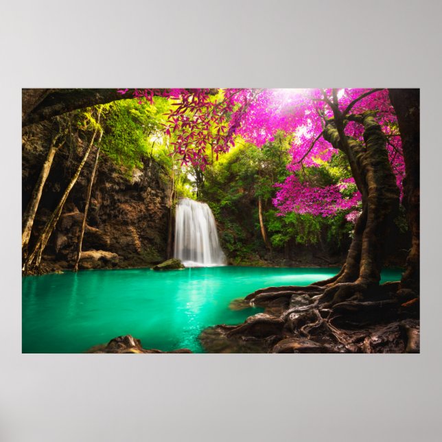 Poster Cascade dans la forêt d'automne (Devant)