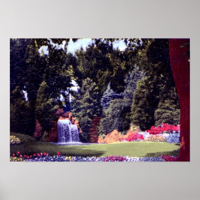 Poster Cascade de Fort Wayne Indiana Jaenicke Gardens (Devant)