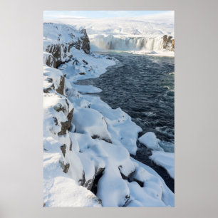 Poster Cascade de Godafoss recouverte de neige