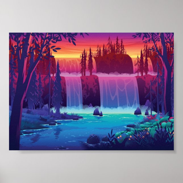 Poster Cascade du coucher de soleil d'automne (Devant)